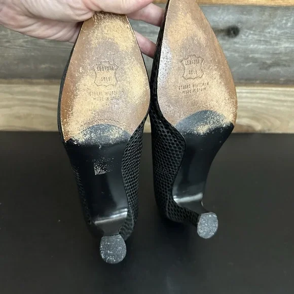 Vtg Stuart Weitzman Black Snakeskin Heel Pointed Toe Pumps Heels 8.5 B Designer - Picture 9 of 11